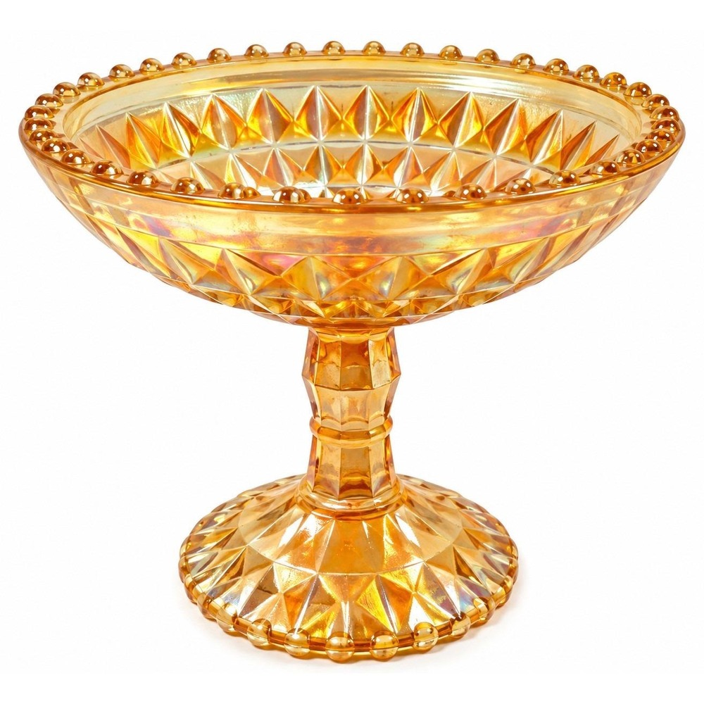 Jeannette Windsor Marigold Carnival Glass Compote Pedestal Candy Dish Vintage